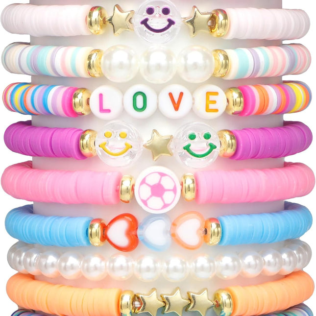 10-Piece Cute Preppy Beaded Friendship Bracelet Set for Girls