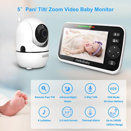 No WiFi 5-Inch Pan-Tilt-Zoom Video Baby Monitor