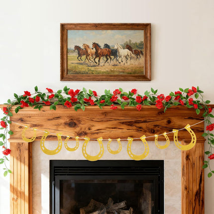 AuraHaus CasaAura Epakh Derby Garland Gold Horseshoe Banner Horse Hoof Birthday Banner — Home Decor & Ambiance