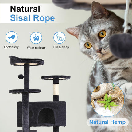 54-Inch Dark Gray Multi-Level Cat Tree Tower