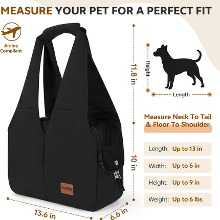 Dog Purse Carrier for Small Dogs and Cats, Black Soft-Sided Pet Tote Bag with Pockets