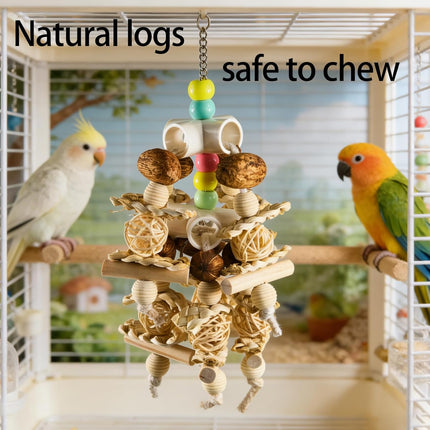 PawHaven RefugioPata Natural Wooden Parrot Toy - Safe Bird Chewing Toy for Parakeets — Pet Supplies