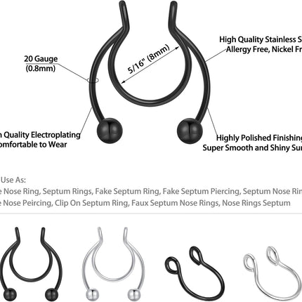 6-10 Piece Faux Nose Ring and Body Piercing Jewelry Set