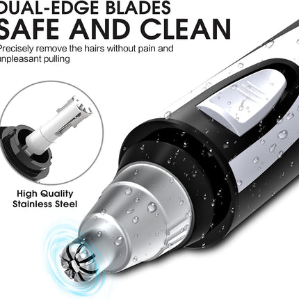 Ear and Nose Hair Trimmer Clipper - 2026 Professional Painless Eyebrow & Facial Hair Trimmer for Men and Women, Battery-Operated, IPX7 Waterproof, Dual Edge Blades, Black
