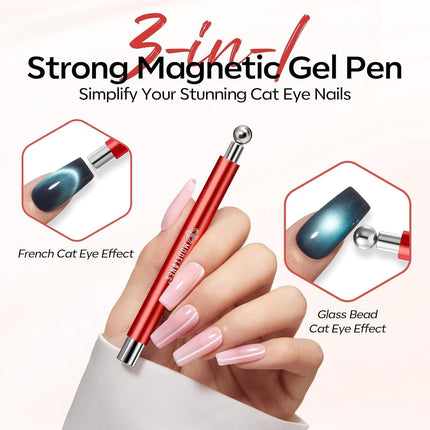 PawHaven RefugioPata Modelones Cat Eye Magnet for Nails, 3-in-1 Red Cateye Gel Polish Magnet Pen — Pet Supplies