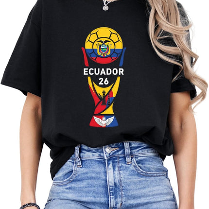 Ecuador 26 Soccer Shirt – 2026 International Football Country Fan T Shirt, Black, Large