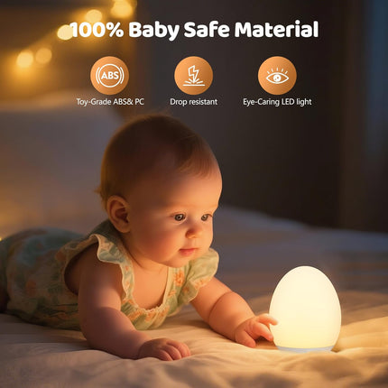 Kids Egg Night Light with 7 Colors, Dimming, Timer, Rechargeable Silicone Lamp