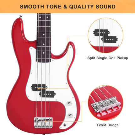 Full Size 4 String Electric Bass Guitar, Red Fire Style