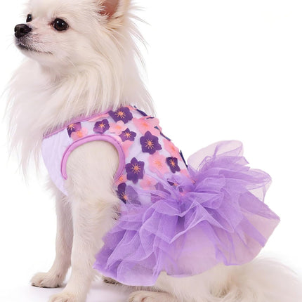 Purple Floral XXX-Small Pet Princess Dress with Bow Clip