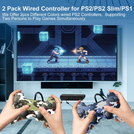 2-Pack Wired Controller Compatible with PS2, PS2 Slim, PS1 and PC Windows