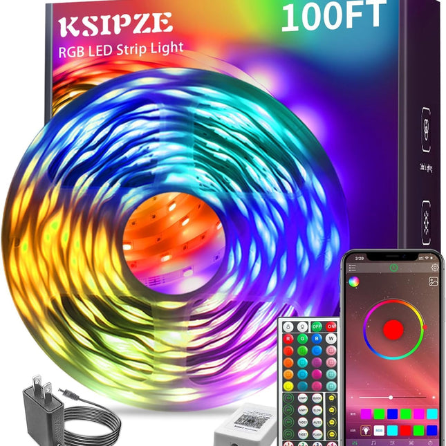 100 ft RGB LED Strip Lights with Music Sync, App Control and Remote