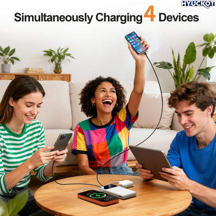 Portable Charger Power Bank with Built-in Cables and Wall Plug, 10000mAh Slim USB-C Battery Pack, 15W Fast Charging, Snow