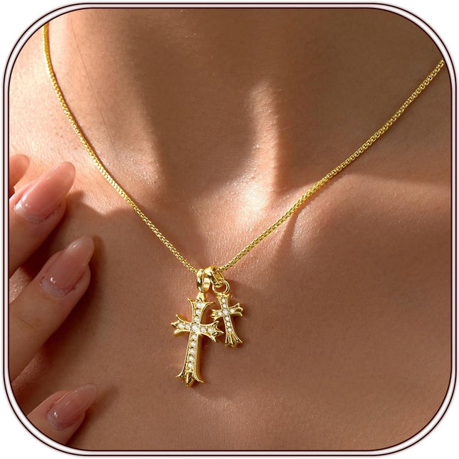 Dainty Double Cross Choker Necklace for Women