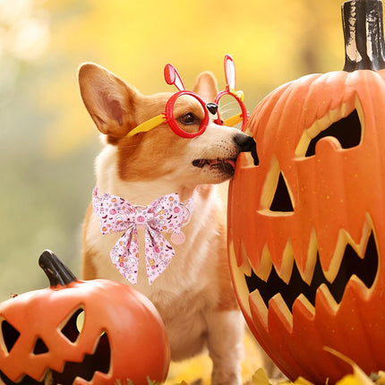 Pink Halloween Dog Collar with Flower, Adjustable Metal Buckle, M