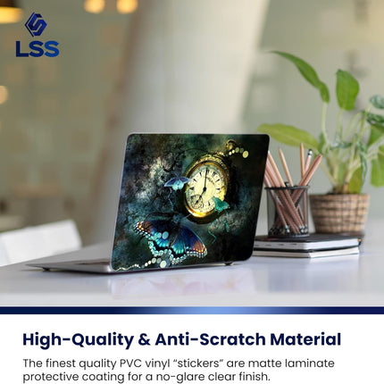 Clock Butterfly Laptop Skin Sticker Cover with 2 Wrist Pads