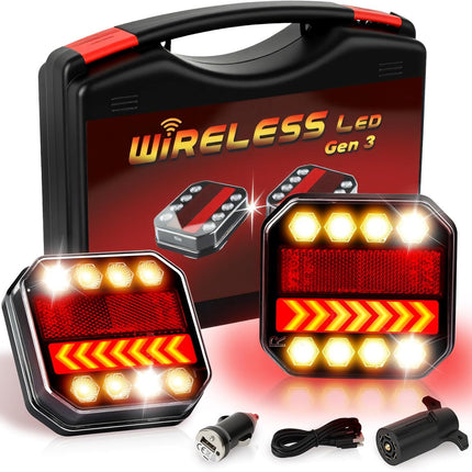 Magnetic Wireless Trailer Lights, 2.4GHz Rechargeable LED Tow Light Kit