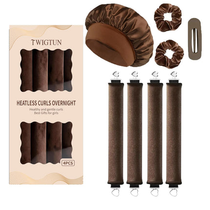 SourceToHome FuenteACasa Heatless Curls Overnight Hair Curlers - 4 Pcs No-Heat Curling Rod to Sleep — Home & Lifestyle