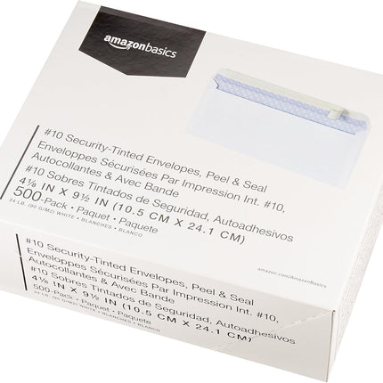 #10 Security-Tinted Self-Seal Business Envelopes, White, 500-Pack