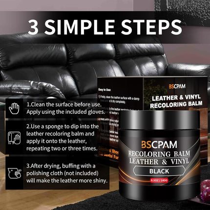 Black Leather Recoloring Balm for Furniture and Car Interiors