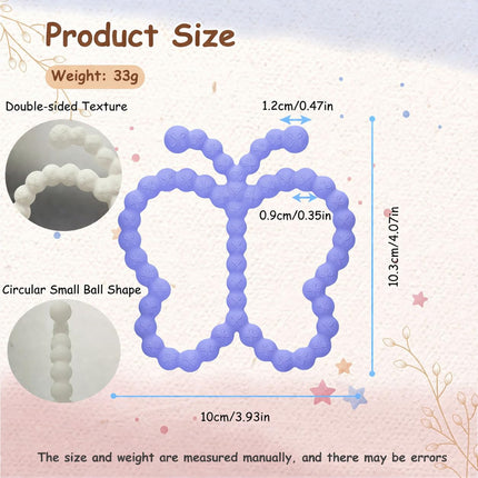 2 Pcs Silicone Butterfly Baby Teething Rings, White and Purple