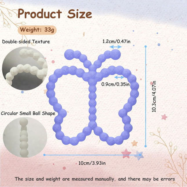 2 Pcs Silicone Butterfly Baby Teething Rings, White and Purple