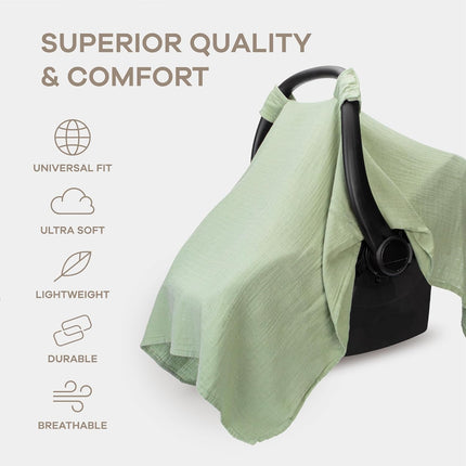 Sage Baby Car Seat Cover - Bamboo Rayon and Muslin Cotton Blend Canopy