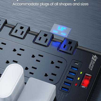 NexWave OndaNex Power Strip, SUPERDANNY Surge Protector with 22 AC Outlets and 6 USB — Smart Tech