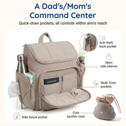 Coffee Diaper Bag Backpack with Changing Pad and Stroller Straps