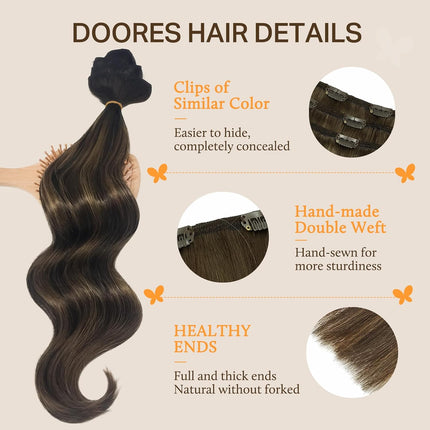 Balayage Dark Brown to Chestnut Brown Clip-In Human Hair Extensions, 18 Inch