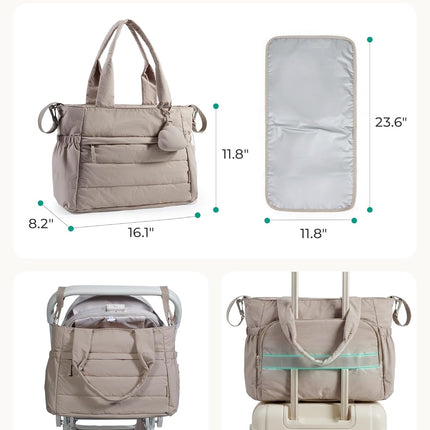 Large Lightweight Puffy Diaper Bag Tote with Changing Pad