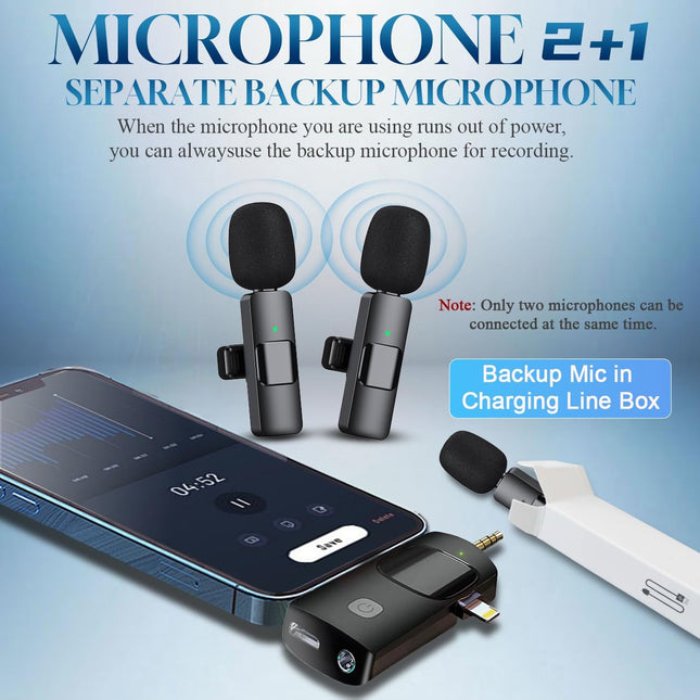 3-in-1 Wireless Lavalier Microphone Set, 3 Mics