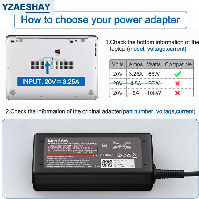 Replacement 65W USB-C Laptop Charger