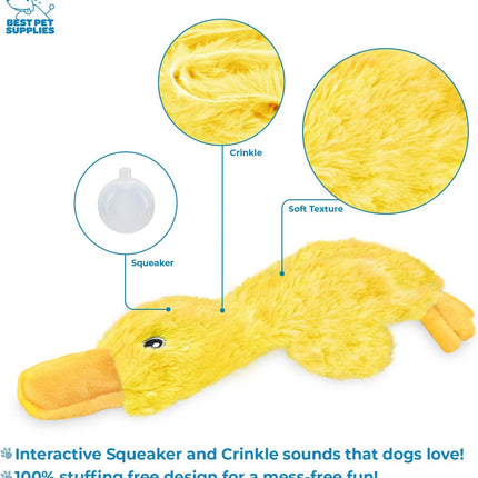 Interactive Squeaky Crinkle Duck Dog Chew Toy, Yellow, Large