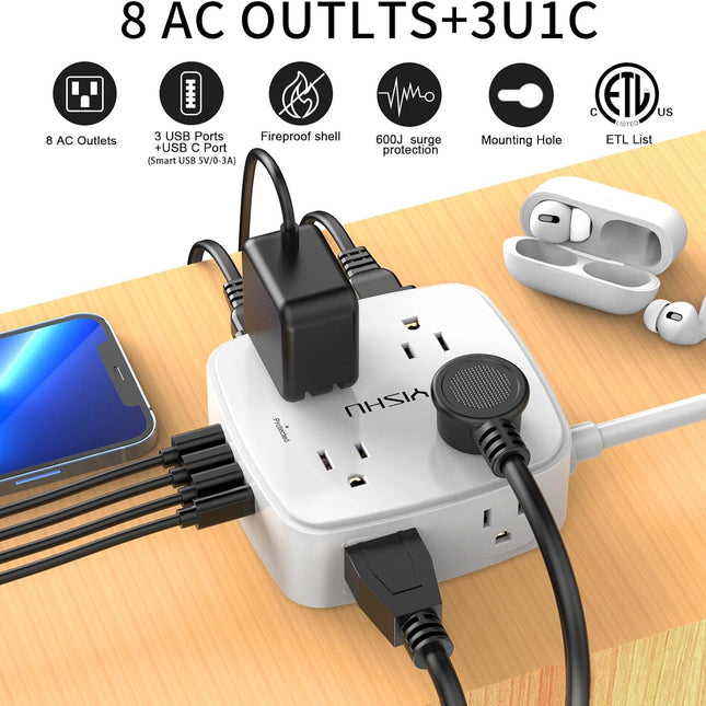 6 Ft Surge Protector Power Strip with 8 Outlets and 4 USB Ports