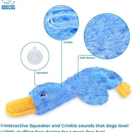 Interactive Squeaky Dog Chew Toy - Blue Crinkle Duck, Large
