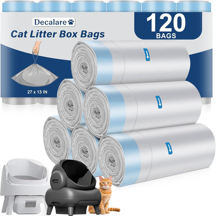 120 Count Heavy Duty Drawstring Cat Litter Box Bags, 27" x 13"