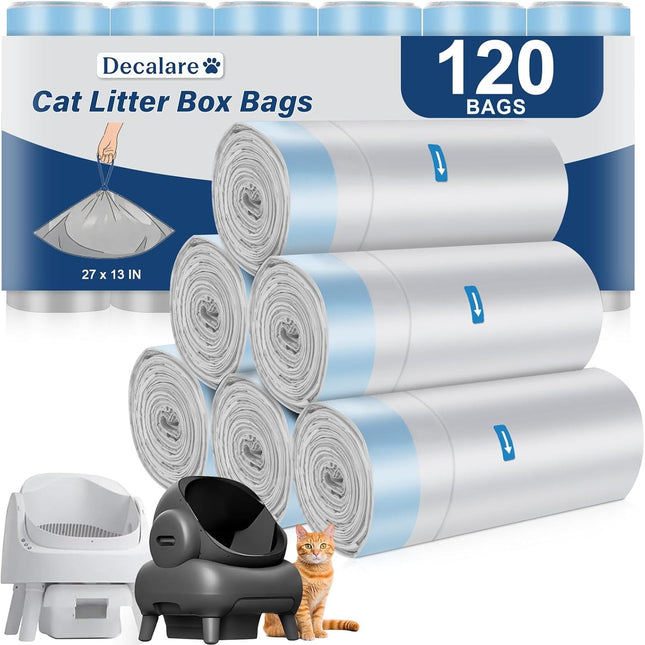 120 Count Heavy Duty Drawstring Cat Litter Box Bags, 27" x 13"