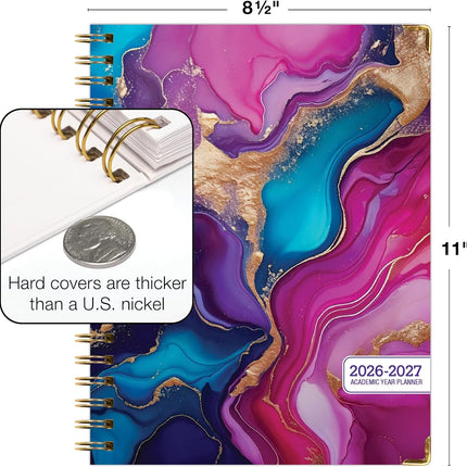 Hardcover Academic Year 2026-2027 Planner, 14 Months, Pink Purple Marble