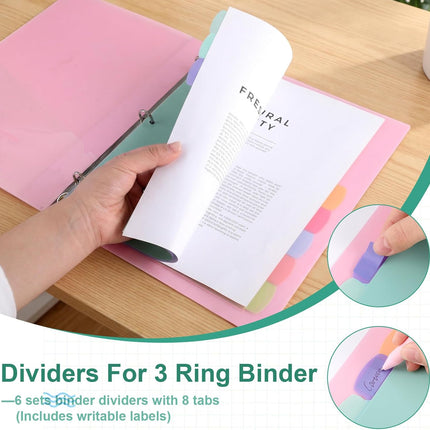 6 Sets of 48Pcs Waterproof Plastic Binder Dividers with Tabs