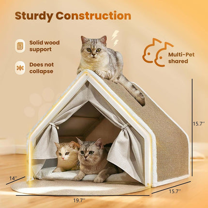 Indoor Cat House with Sisal Scratching Mat, M