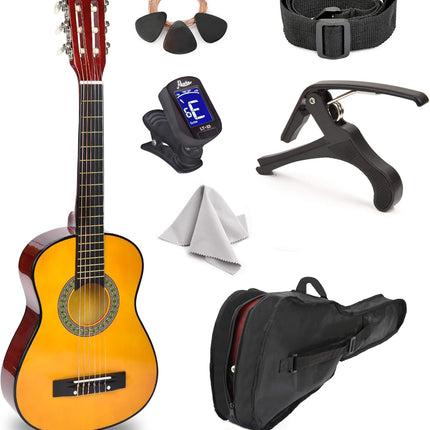 30" Wood Guitar with Case and Accessories for Kids, Girls, Boys, and Beginners