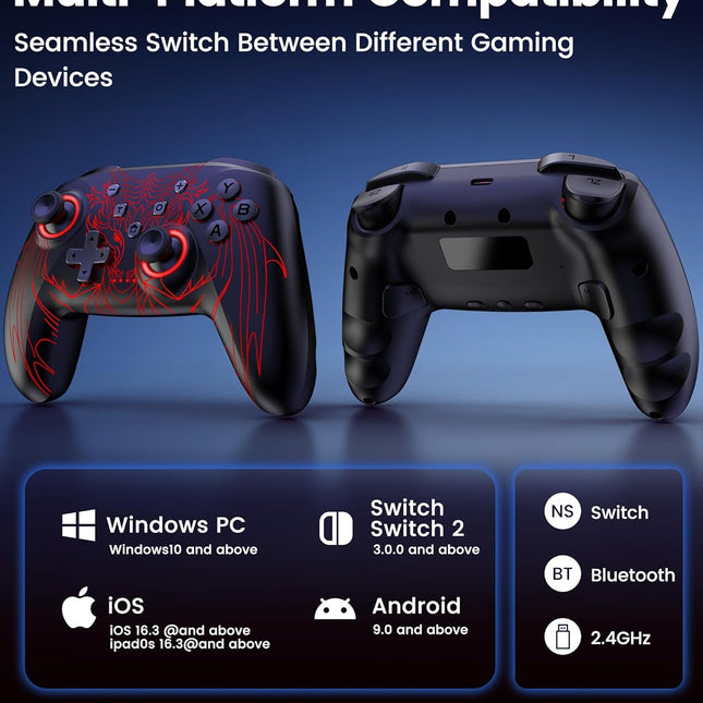 Wireless PC Gaming Controller with Hall Effect Joysticks, Charging Dock & RGB