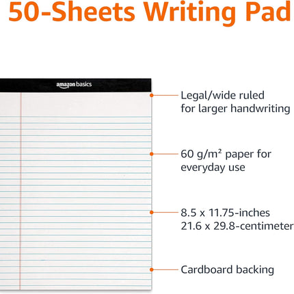 Wide Ruled Lined Writing Note Pads, 8.5 x 11.75 Inch, White, 12-Pack