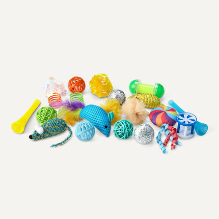 Cat Toy Set, 20-Piece Variety Pack with Teaser, Ball, Feather, and Spring
