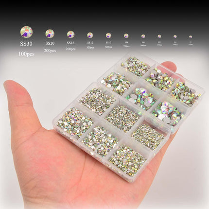 8000-Piece Crystal AB Mix Flatback Glass Rhinestones Set, SS3-SS30