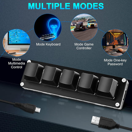 Upgrade Black 5-Key Mini Macro Mechanical Gaming Keypad