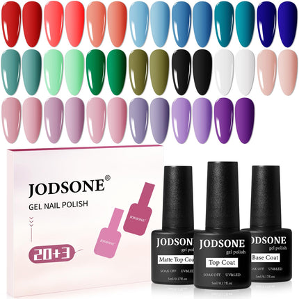 23-Piece Multicolor Gel Nail Polish Set with Base, Glossy & Matte Top Coats