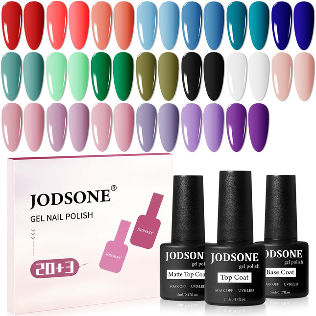 23-Piece Multicolor Gel Nail Polish Set with Base, Glossy & Matte Top Coats
