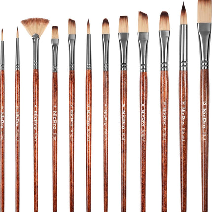 12-Piece Paint Brush Set for Acrylic, Oil, Watercolor & Gouache