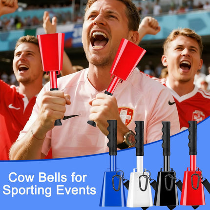 Blue 10 Inch Cow Bells with Handle and Wrist Strap, 2 Pack